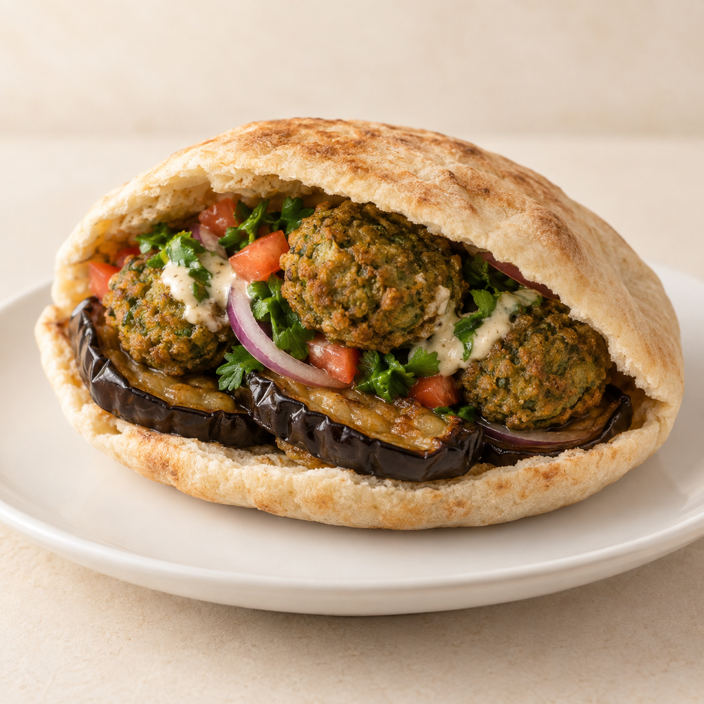 ساندوتش طعمية على باذنجان (شامي)