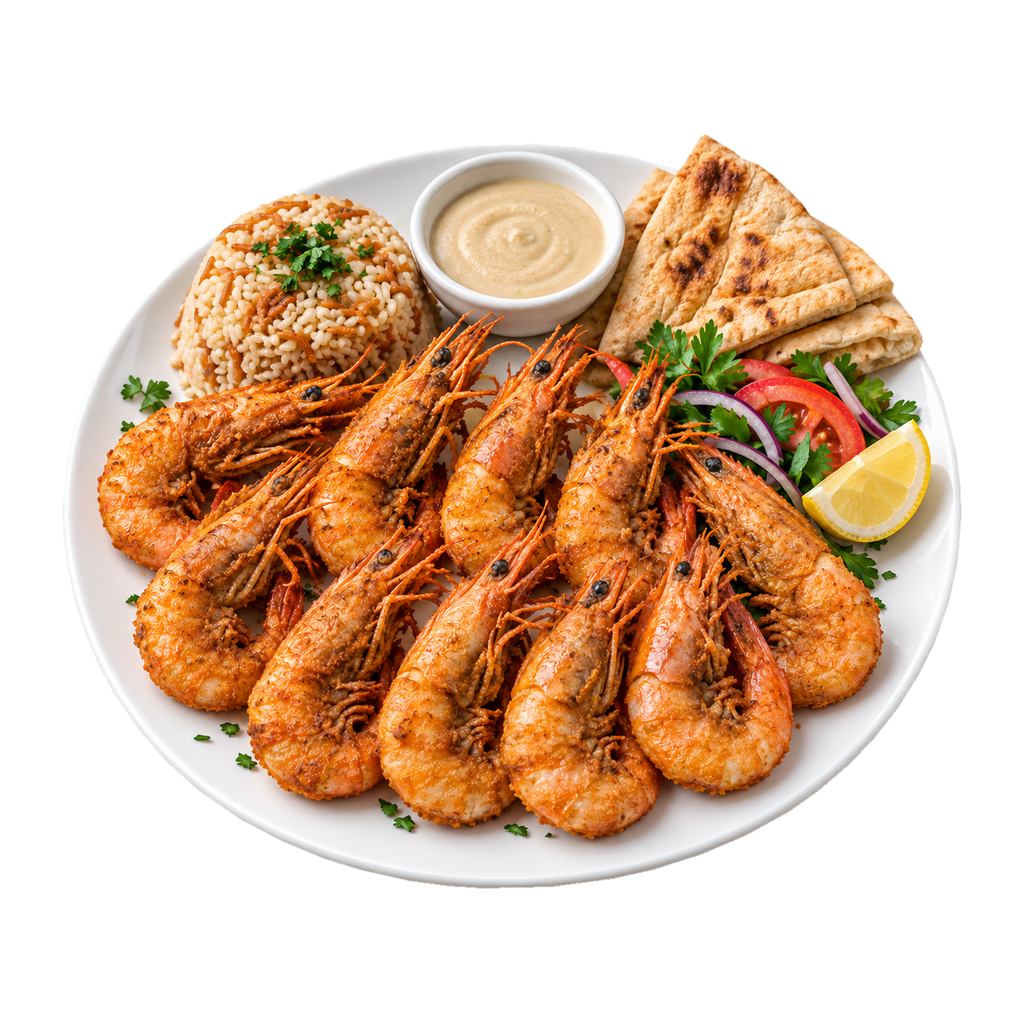 وجبة جمبري كبير مقلي رأس وذيل أو مشوي (مشوي)