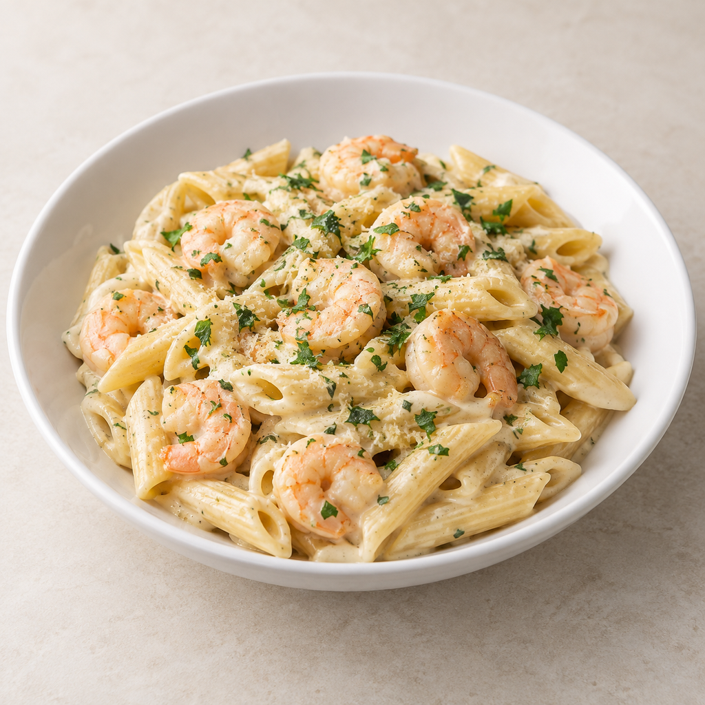 [GOMHOR-MENU-PASTA-03] مكرونة بالجمبري وايت صوص
