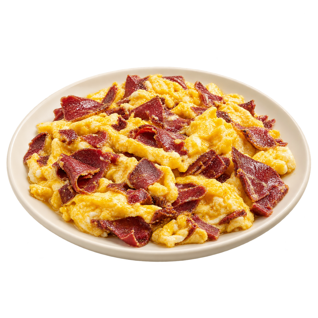 [RAYAN-MENU-PLATE-12] Eggs with Pastrami Plate
