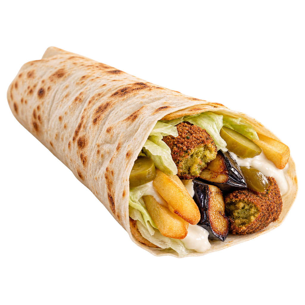 [RAYAN-MENU-MIX-05-1] Fries, Falafel and Eggplant Sandwich (صاج)