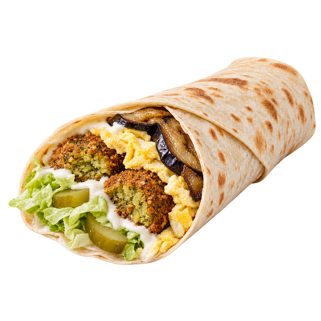 [RAYAN-MENU-MIX-18-1] سندوتش فلافل وبيض وباذنجان (صاج)