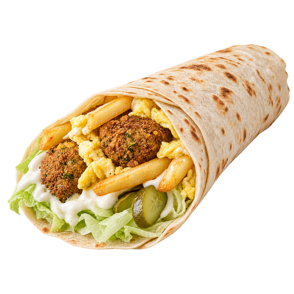 [RAYAN-MENU-MIX-19-1] سندوتش فلافل وبيض وبطاطس (صاج)