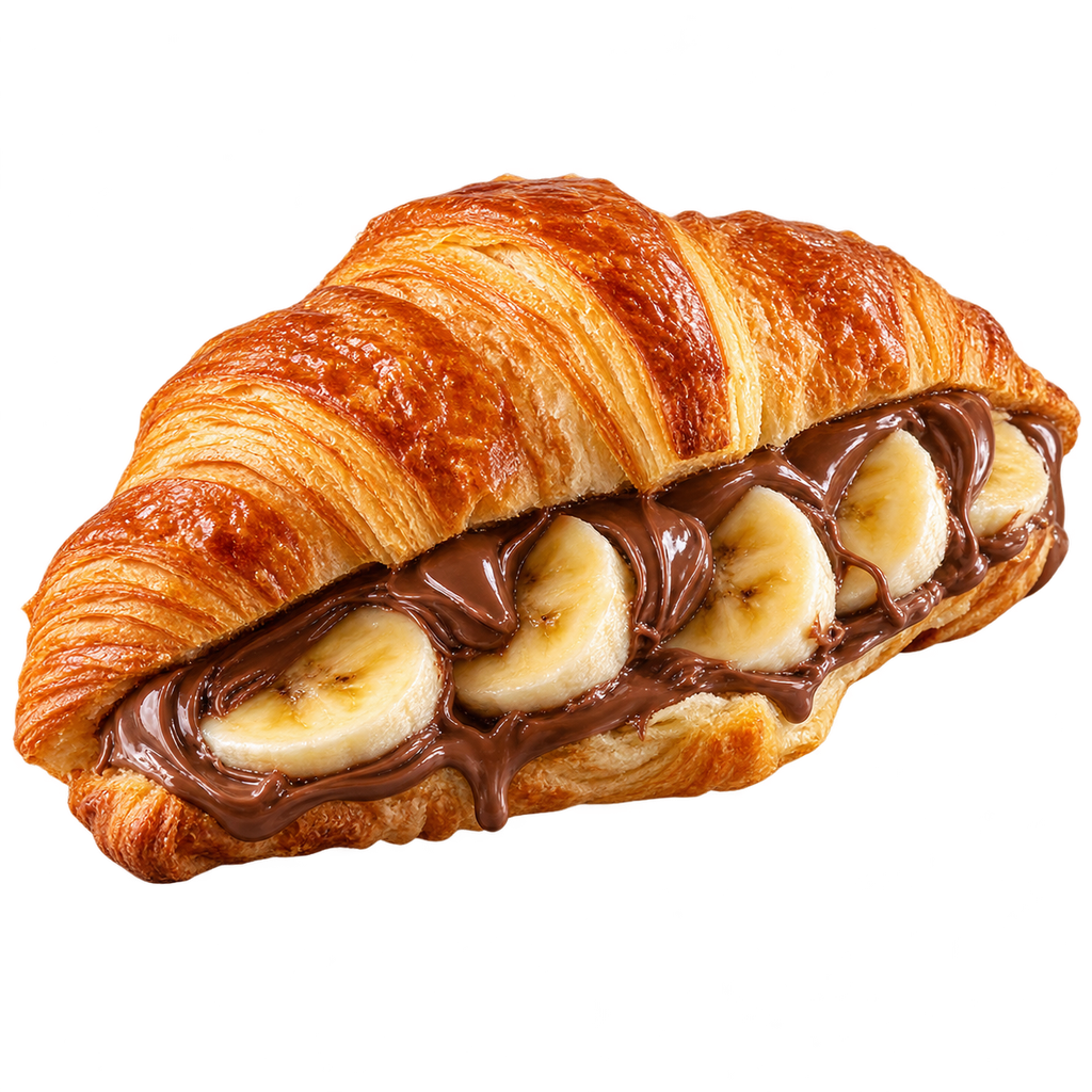 [CROISSANT-MENU-032-1] كرواسون شوكولاتة البندق مع فاكهة (موز)