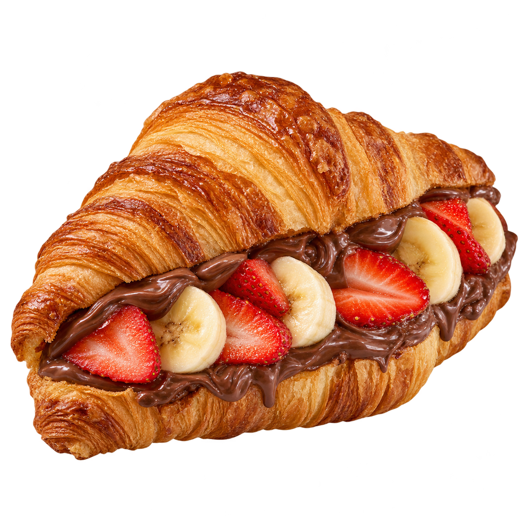 [CROISSANT-MENU-033] كرواسون شوكولاتة البندق مع موز وفراولة