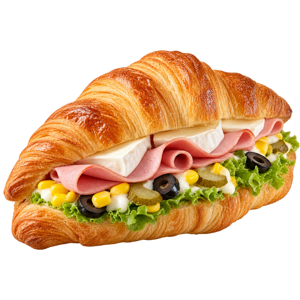 [CROISSANT-MENU-040-1] لانشون أو تركي مع كيري أو شيدر (لانشون وكيري)
