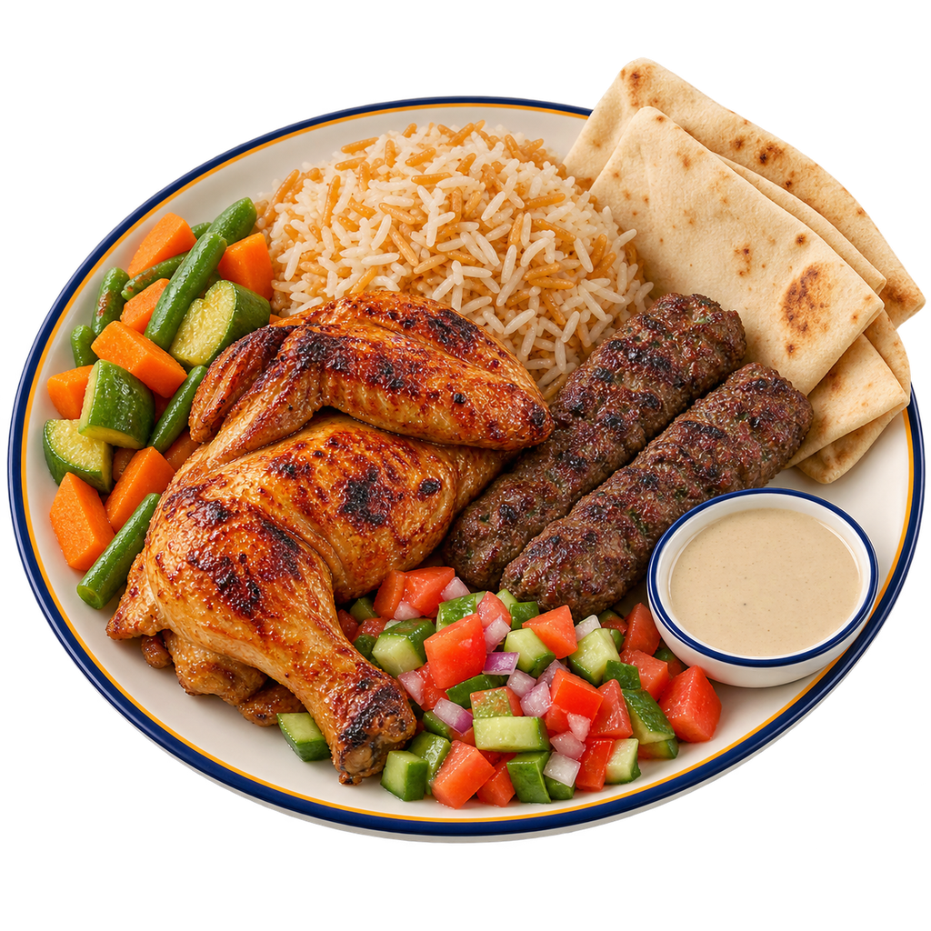 [QANDIL-MENU-GRILL-MEAL-14] وجبة ربع فراخ وثمن كفتة