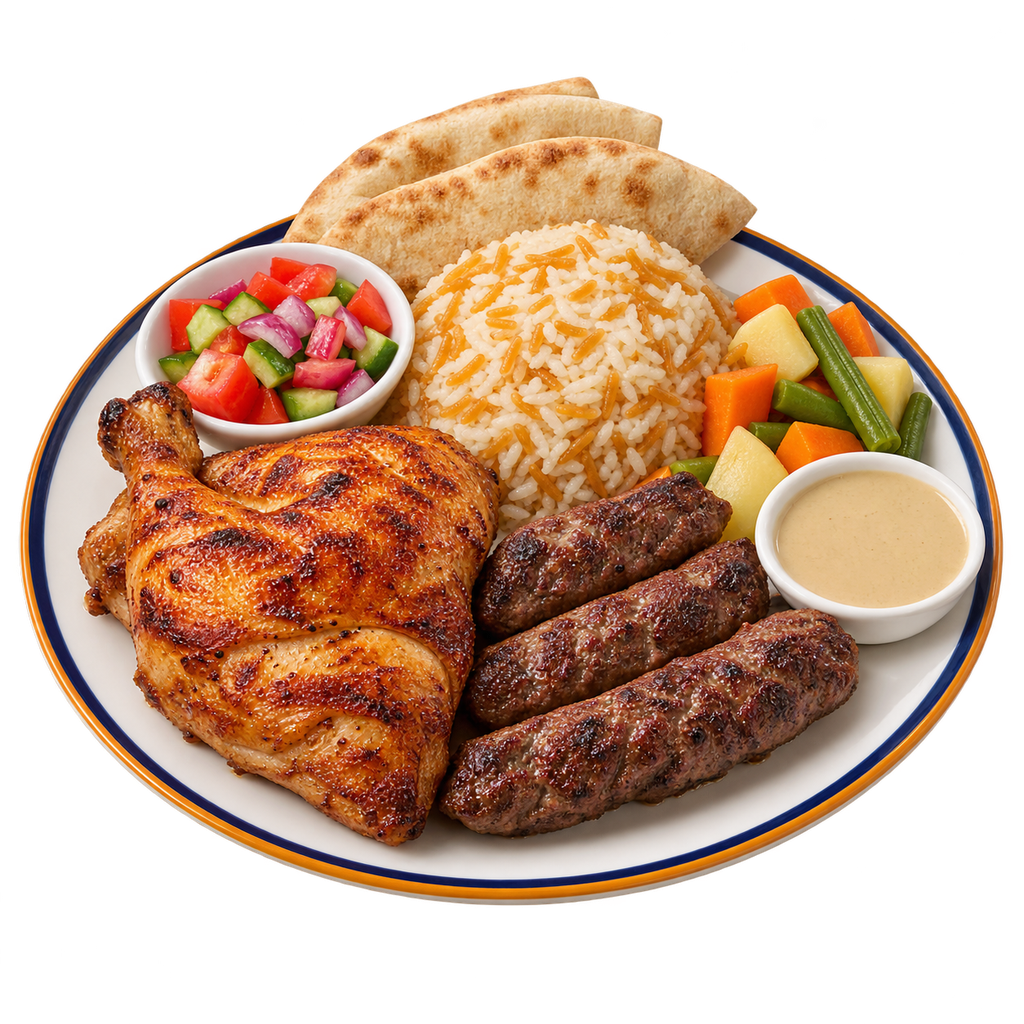 [QANDIL-MENU-GRILL-MEAL-15] Quarter Chicken and Quarter Kofta Meal